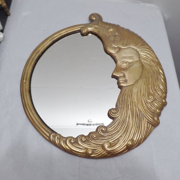 Penco Crescent Man in The Moon Wall Mirrorl Brass - Picture 1 of 10
